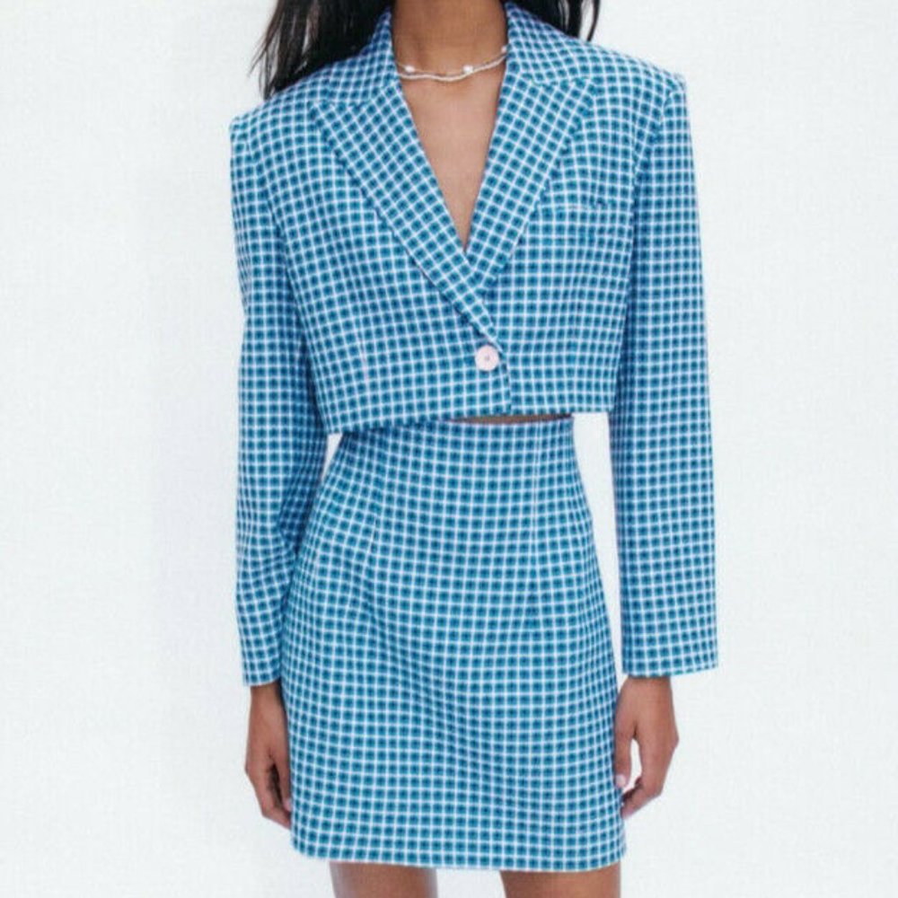Zara Co-Ord Two Piece Plaid Set -- Blazer and Skirt
